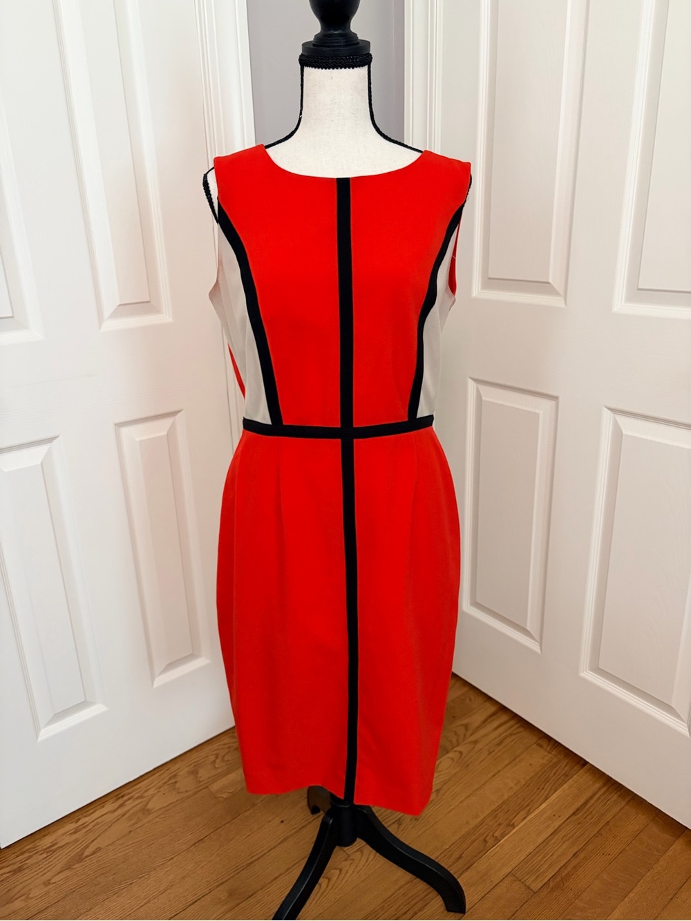 Calvin Klein Red Sheath Dress with Black Trim
